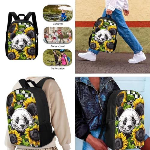 3 PCS Kids Backpack Set for Boys Girls, Panda Sunflower Kids School Backpack Set with Insulated Kids Lunch Bag Cute Pencil Case for Kids, Back to School Supplies, Yellow and Black2