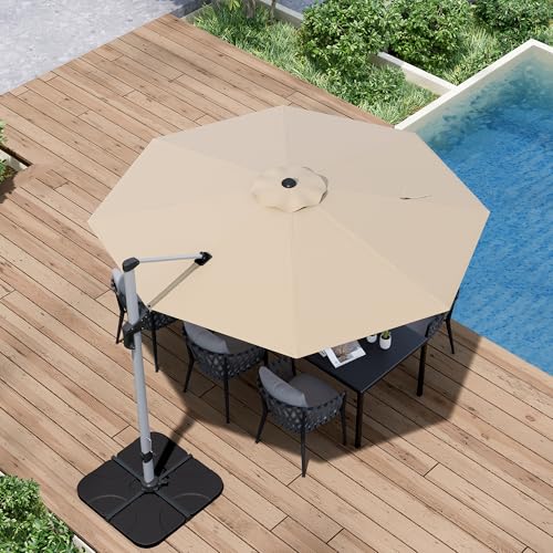 paramondo Patio Umbrella, 11FT Outdoor Cantilever Umbrella with 360-degree Rotation for Garden, Deck, Backyard, Pool and Beach, Beige