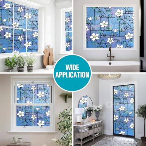 Image of CHIPAK Premium Vinyl Privacy Stained Window Glass Film (16x96 Inch) - Self-Adhesive Decorative Sticker Opaque Sheet Tint Wallpaper for Glass Cover Window, Door, Office, Home.| Anti-UV. Mystic Blue