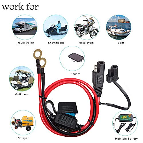 YETOR SAE to O Ring Terminal Harness, with 15A Protection Fuse for Safety, 2-Pin Quick Disconnect Plug,SAE Battery Extension Cable with 3.28FT 10AWG for Motorcycle Cars. (100CM) - Thumbnail 6