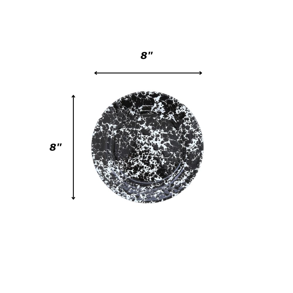 Crow Canyon Home Enamelware Flat Salad Plate, 8 inch, Navy and Cream Splatter, Set of 4
