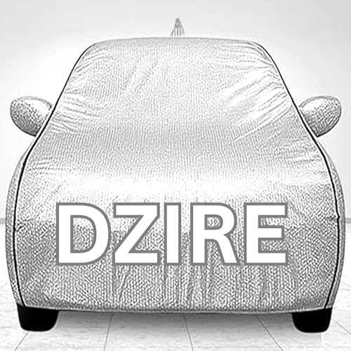 Image of Car Cover for Swift Dzire All Model & Years (2008-2024) 100% Waterproof with Mirror & Antenna Pockets Triple Stitched Bottom Elastic Dustproof Full Body Protection Heat & UV Resistant, Silver