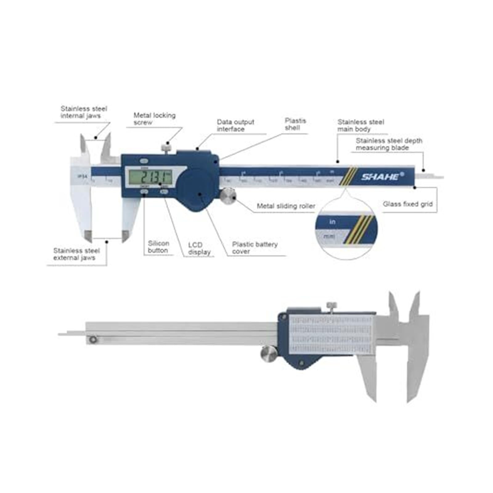 Suwmiarka cyfrowa ze stali nierdzewnej Elektroniczny mikrometr z noniuszem Narzędzie pomiarowe (5000 200 mm)(5000-300)