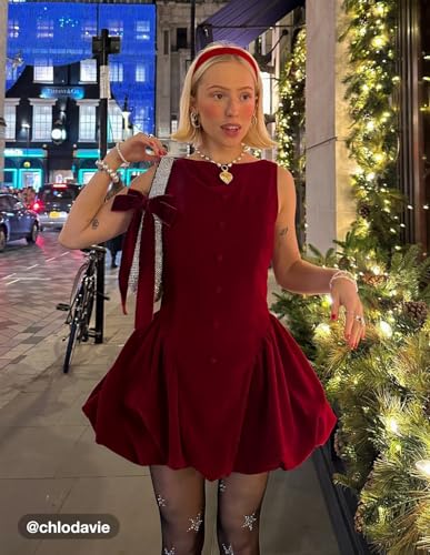 CIDER Cocktail Dress Velvet Boat Neck Mini Bubble Hem Party Dress Elegant Short A Line Middle Waist3