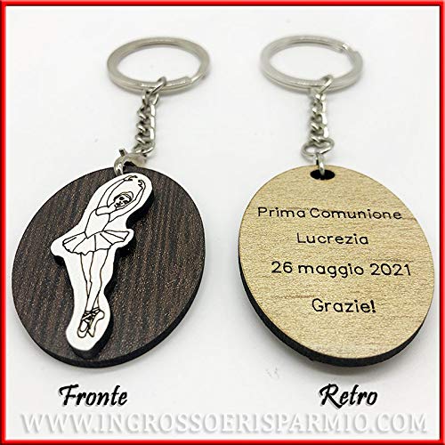 20 llaveros con bailarina de ballena clásica de madera + grabado personalizado, detalles de comunión, cumpleaños de niña (con personalización)