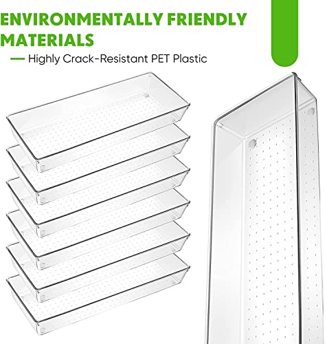 Image of Snazzy 6 Pack Clear Plastic Drawer Organizer Tray 15 x 6 x 2 Inch Cutlery Utensil Makeups Drawer Organizers Stackable Clear Bathroom Organizer Clear Tray Organizing Bins