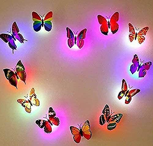 XINING 10PCS Butterfly Lights Flashing Colorful 3D Butterfly Wall Stickers Baby Kids Toy Gift Small LED Night Lamp Stickers for Party Home Room Bedroom Decor Decoration