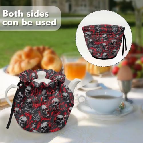 Image of Halloween Tea Cosy for Teapots Skull Tea Kettle Dust Cover Keep Warm Teapot Covers for Home Kitchen Party Decoration