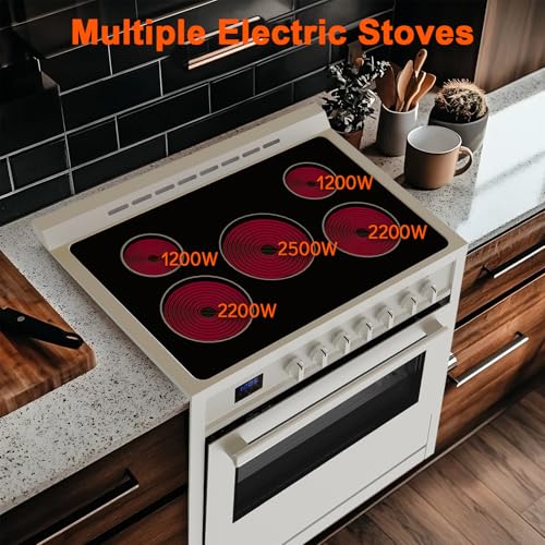 36 Inch Electric Range with 5 Cooktop Burners, 4.3 Cu.Ft. Freestanding Electric Range Oven, 7 Functions Professional Convection Oven, Easy Reach Racks, Timer, Stainless Steel, Silver