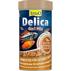 Tetra Delica Mix Naturfutter – Mischung mit 4 verschiedenen Futtertieren (Wasserflöhe, Artemia, Krill, Gammarus), natürliche Snacks für Zierfische, 250 ml Dose