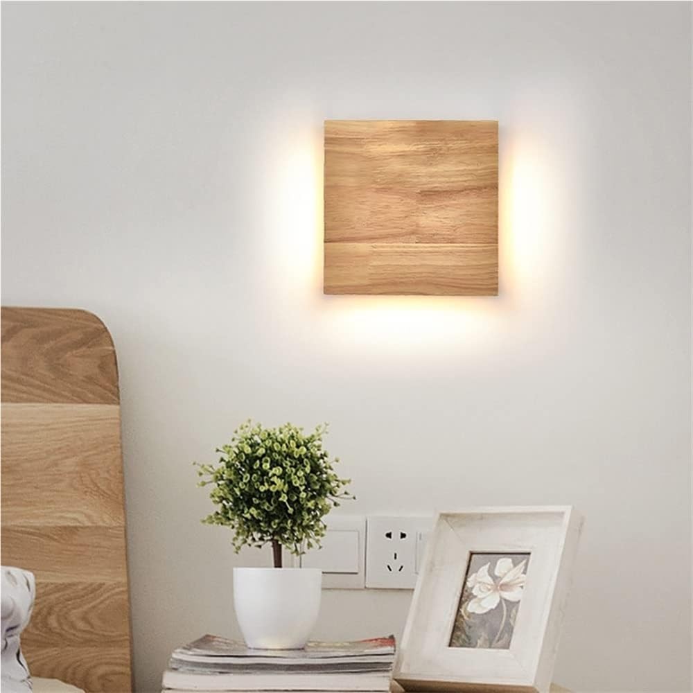 Lampada da parete, 9 W, a LED, quadrata, in legno, lampada da interni in acrilico, per testiera, soggiorno, camera da letto, corridoio