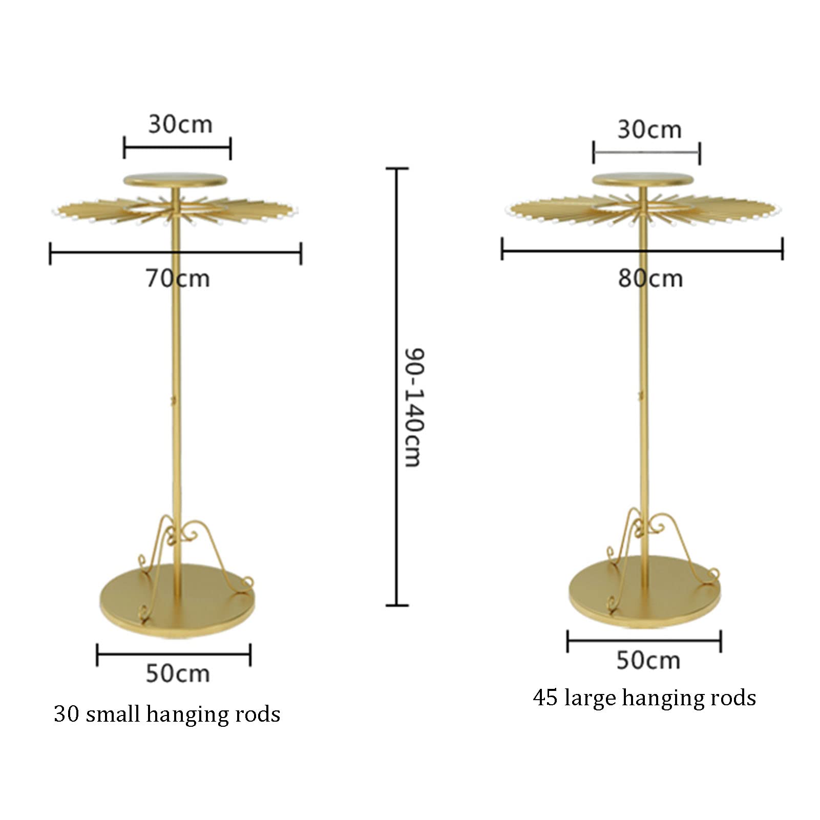 Floor Metal Rotating Scarf Display Stand Stand Organizer,Clothing Store Display Silk Scarf Blanket Shawl Rack,Height Adjustable Hand Towel Rack,Multipurpose Belt/Pants/St,Dold,50*70Cm (30 Pieces)