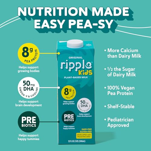 Ripple Kids Original Plant Based Milk | 8g of Quality Sourced Pea Protein, Calcium Rich | Shelf Stable | Vegan & Non GMO | Dairy, Soy, Nut, Gluten, & Lactose Free | 32 Fl Oz Cartons (Pack of 6) - Image 5