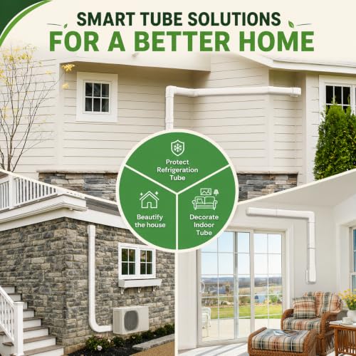 Image of Hukimoyo 8Ft PVC Air Conditioner Line Set Cover Kit Split AC Pipe Cover & Cable Concealment Kit Decorative AC Pipe Casing with Connectors Indoor & Outdoor Weather Resistant Installation Cover