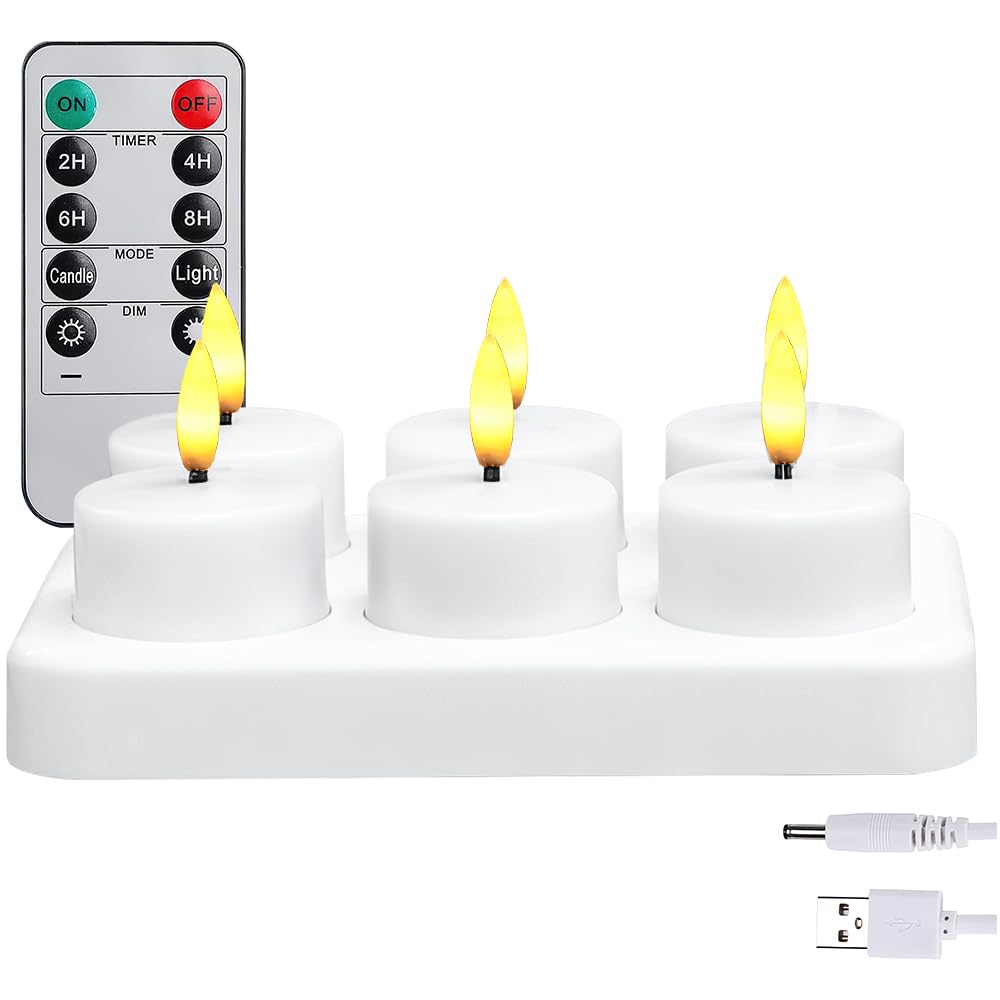 KBIBCK Velas LED Efecto Llama, Velas de Te LED, Pilas Velas sin Llama con Mando a Distancia, Velas LED con Base de Carga para Bodas, Fiestas, Vacaciones, Decoración del Hogar al Aire Libre (6)