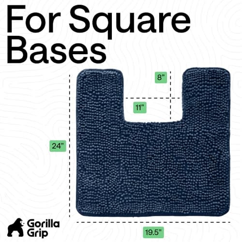 Image of Gorilla Grip Original Shaggy Chenille Square U-Shape Contoured Mat for Base of Toilet, 22.5x19.5 Size, Machine Wash and Dry, Soft Plush Absorbent Contour Carpet Mats for Bathroom Toilets, Navy Blue