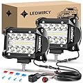 LEDMIRCY 4 Inch LED Pod Lights Kit with Round Toggle Switch Wiring Harness LED Light Bar 2 Lead Spot Flood Combo Beam White Driving Off Road Lights for Truck Tractor Excavator Boat ATV SUV UTV GMC