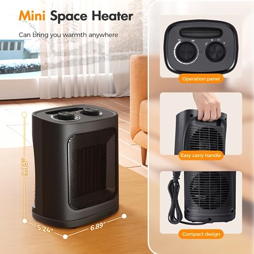 Kismile Small Space Heater for Indoor Use, Electric Ceramic Space Heater, Portable Heaters Fan for Office and Bedroom with Adjustable Thermostat ETL Listed,1500W - Image 6