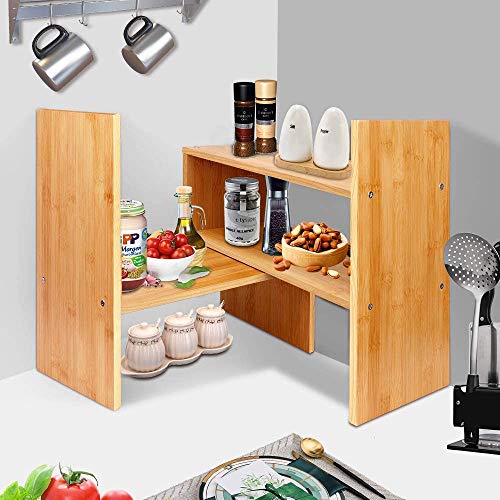 Image of Callas Adjustable Wood Desktop Storage Organizer Display Shelf Rack | Counter Top Bookcase Book Shelf | Home Decor Display & Storage Rack Cabinet Unit | CA-BS1-Bavarian Beach