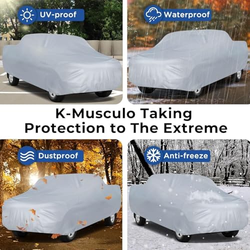 Image of K-Musculo Truck Cover Waterproof All Weather, Heavy Duty Outdoor Pickup Cover Anti-UV Rain Protection, Universal Fit (Length Up to 250 inch) 2XL.(Grey)