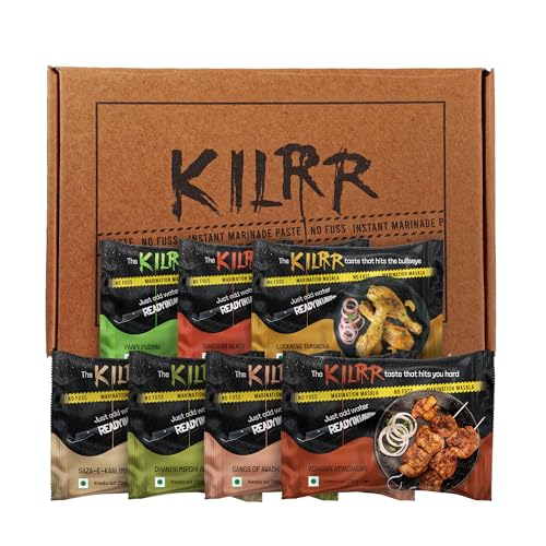 Image of KILRR Chicken Marination Masala Variety Pack of 7 (Marinates 250g Chicken per Pack) | 1- Min Killer Marinade for Tikka, Tandoori Chicken | Just Add Water & Oil | All-Natural, No Preservatives or Additives | Killer Gang