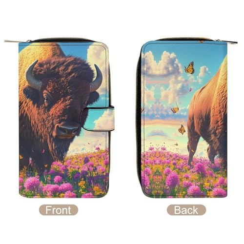 Buffalo Bison Field Womens PU Leather Wallet Long Purse Clutch Organizer for Office Travel3