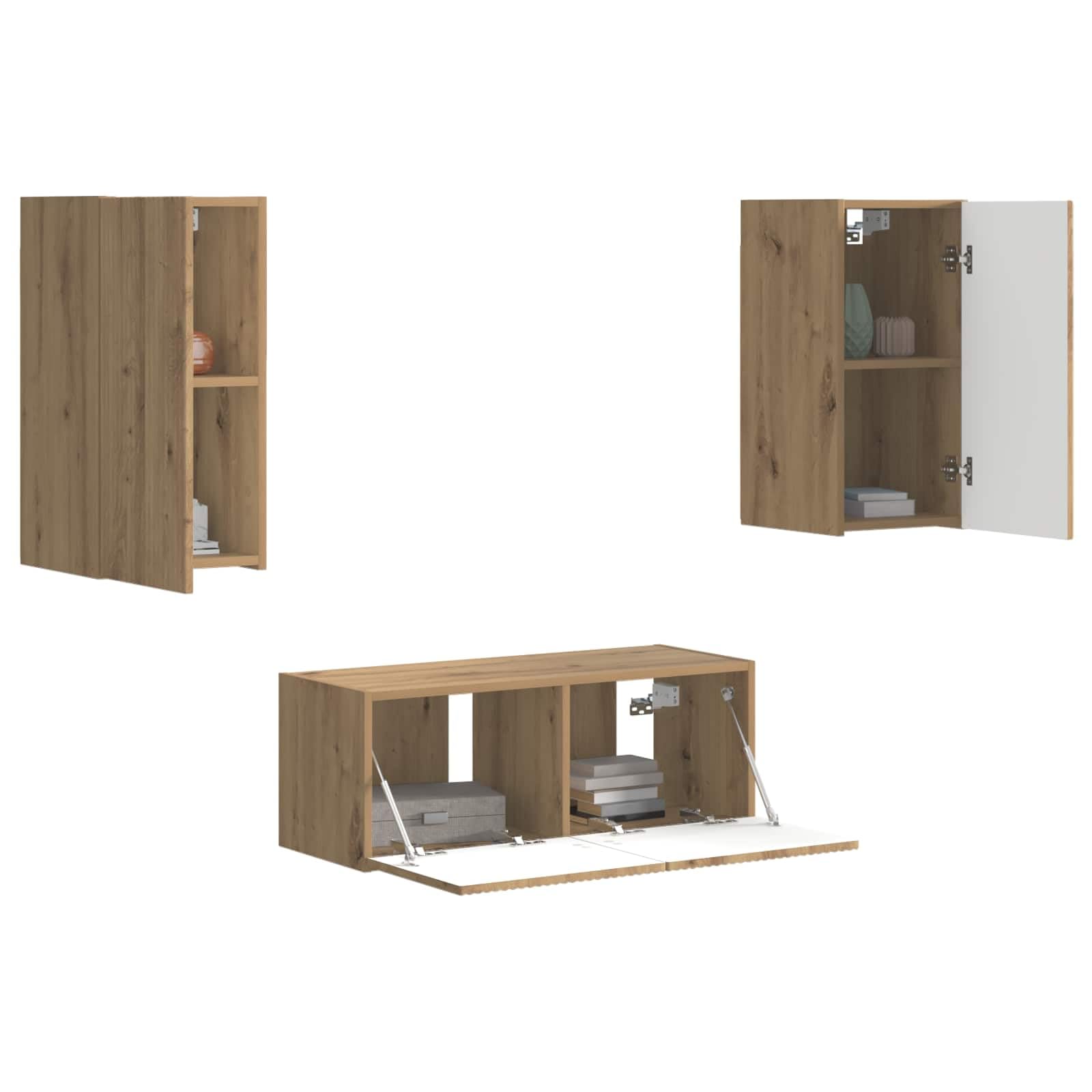 Juego de 6 muebles de pared de madera de roble artesanal con 5 unidades de pared para salón moderno y espacios de entretenimiento