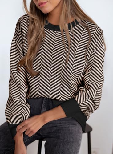 Dokotoo Women's Crewneck Cute Sweaters 2024 Striped Colorblock Fall Winter Knitted Pullover Tops3