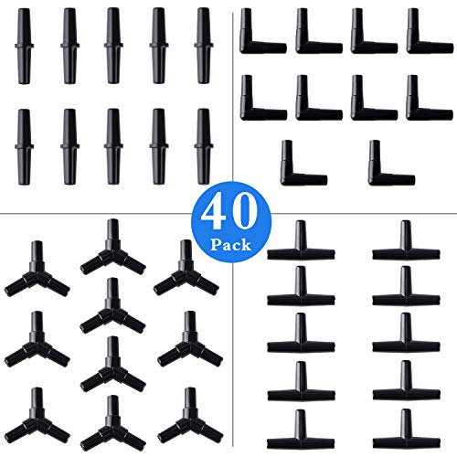 Image of Pawfly 40 Piece Aquarium Airline Tubing Connectors Black, Aquarium Airline Tubing Connector Plastic Inline Valve