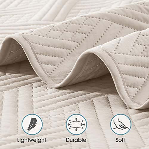 Bysure 3 Piece Quilt Sets Queen/Full Size (Beige,90"X96"), Lightweight Ultrasonic Microfiber Bedspread, Diamond Braided Pattern All Season Coverlet With 2 Pillow Shams #TOP2