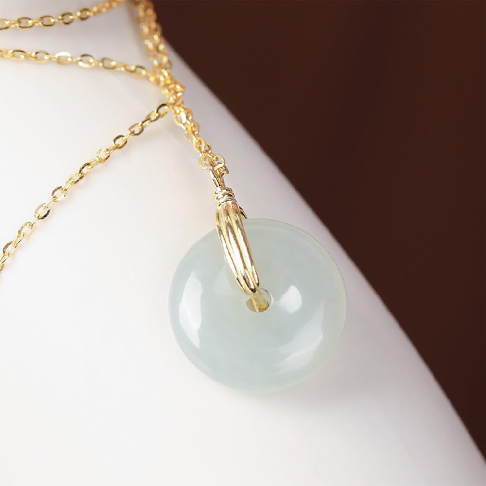 Natural White Jade Donut Necklace for Women, Green Healing Gemstone Pendant Choker, Gold Plated Circle Pendant with Good Luck, Gift for Women, Mom, Length adjustable, 18'' - Image 3