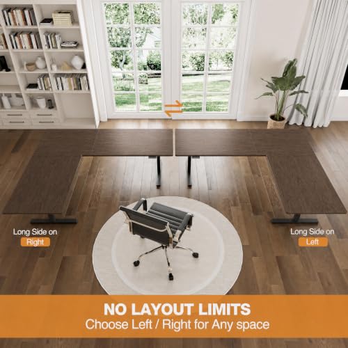 Image of Grandder 63 x 55 Inch L Shaped Standing Desk, Electric Height Adjustable Corner Stand Up Desk, Sit Stand Corner Table Home Office Table, Walnut Top Black Frame