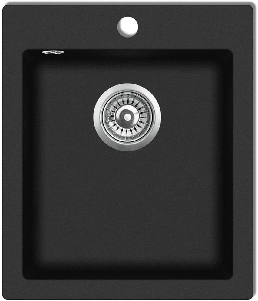 vidaXL Overmount Kitchen Sink Single Basin Granite Black Plumbing
