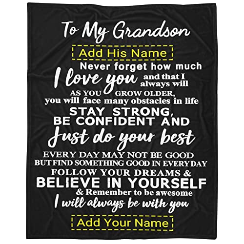 Custom Grandson Blanket From Grandma Grandpa 90X120 Inches Personalized Boy Name Gift Super Soft Lightweight Throws Summer Travel Blankets Birthday Present Decor Bed Couch Sofa #TOP22