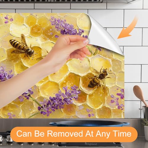 Image of Bee Honeycomb Lavender Backsplash Peel and Stick, 35.4x23.6 in