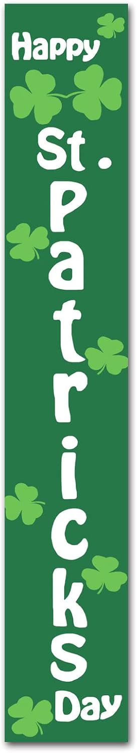 KPSheng Vertical Happy St. Patrick's Day Wooden Sign, 8x48in St Patricks Day Shamrock Front Door Decorations,Outdoor Indoor Backdrop for Party Home Classroom Decor Supplies