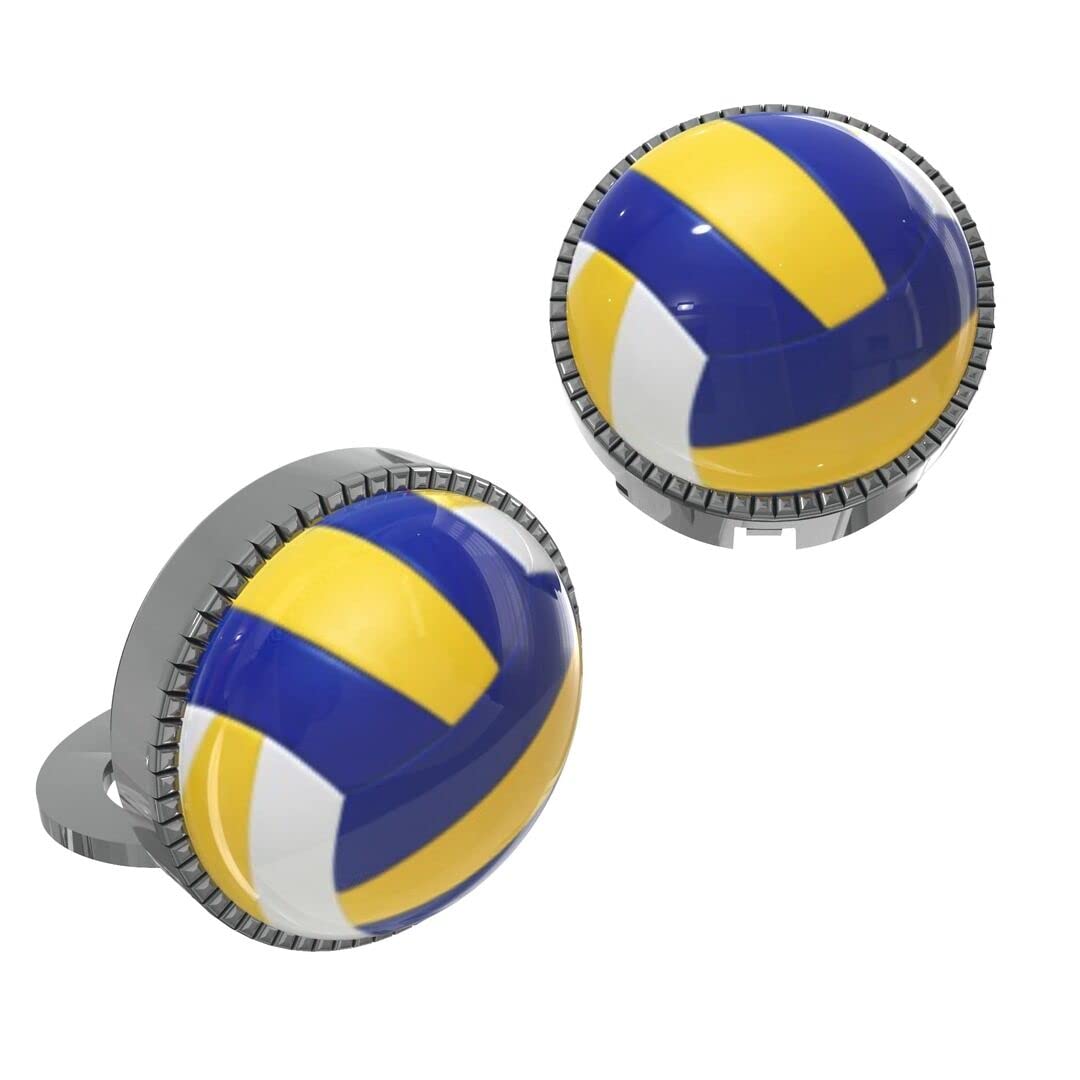 The Smart Buttons Button Covers For Men | Silver Plated Glass Cabochon | Collection - Sports |Volleyball Design Pattern