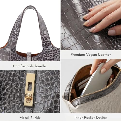 Image of Tote Bag for Women Vegan Leather Bucket Purse for Women Top Handle Handbag Shoulder Bag with Detachable Small Purse