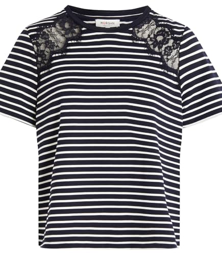 Morgan Camisetas de Manga Corta, Marino/Off White, S
