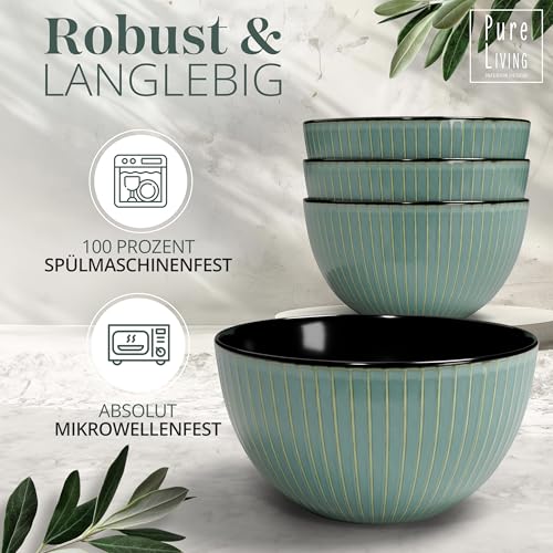 Steingut Geschirrset 6 Pers. Tokyo 24-tlg Hochwertiges Asia-Style TEST SEHR GUT Steingut Geschirr Set - Schüssel- und Teller Set - Tafelservice 6 Personen Geschirrsets Pure Living in Grün