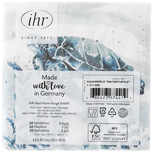Boston International - C871200 Boston International IHR 3-Ply 20-Count Cocktail Beverage Paper Napkins, 5 x 5-Inches, Aquaworld Waterturtle - Image 4