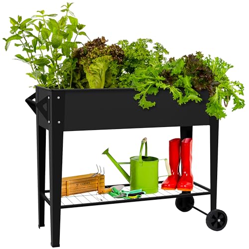 Elevate Herb Garden Planter Box Outdoor Raised Beds with Legs Wheels for Vegetables Flower Tomato Patio Backyard, Black, Planter
