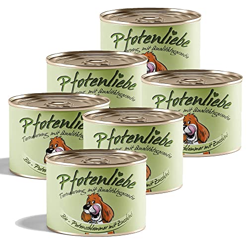 Pfotenliebe Bio Hundefutter Nassfutter mit Qualitätsgarantie, Bio-Putenschlemmer mit Zucchini, Natürlich ohne Chemie, Machen Sie Ihren Hund glücklich!, 6x200g