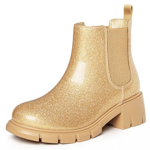 Image of Dufannie Girls Ankle Boots Kids Chelsea Booties Slip on Lug Sole Low Heel Fall Boot for Little Big Kid