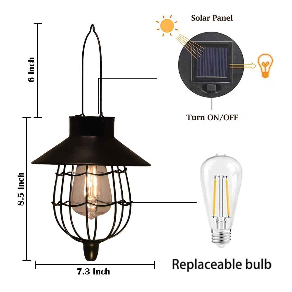 YAKii 2 Pack Solar Lantern Hanging Outdoor Metal Solar Lamp Waterproof with Warm White Light Decorate for Yard Garden Pathway Patio Porch Decor (Black) - Image 3