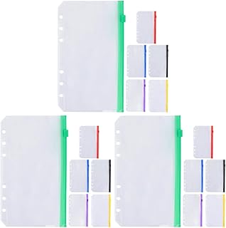 Amosfun 18 Peças De Bolsa Com Zíper Colorido Substituição De Zíper Pastas De Arquivo Coloridas Pasta De Arquivo De Plástico 6 Furos Bolsos De Fichário Sacos De Documentos Porta-Arquivos