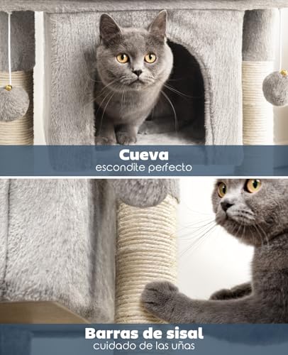 lionto Árbol rascador para Gatos Altura 60 cm, Gris Claro - imagen 3