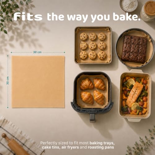 Image of Pack of 50 Bake & Wrap Sheets (30x30cm)|Butter Paper Roll Alternate Parchment|Unbleached Non-Stick Baking Paper Squares Baking Sheets for Oven, Air Fryer & Food Wrapping|Equal to 15 m