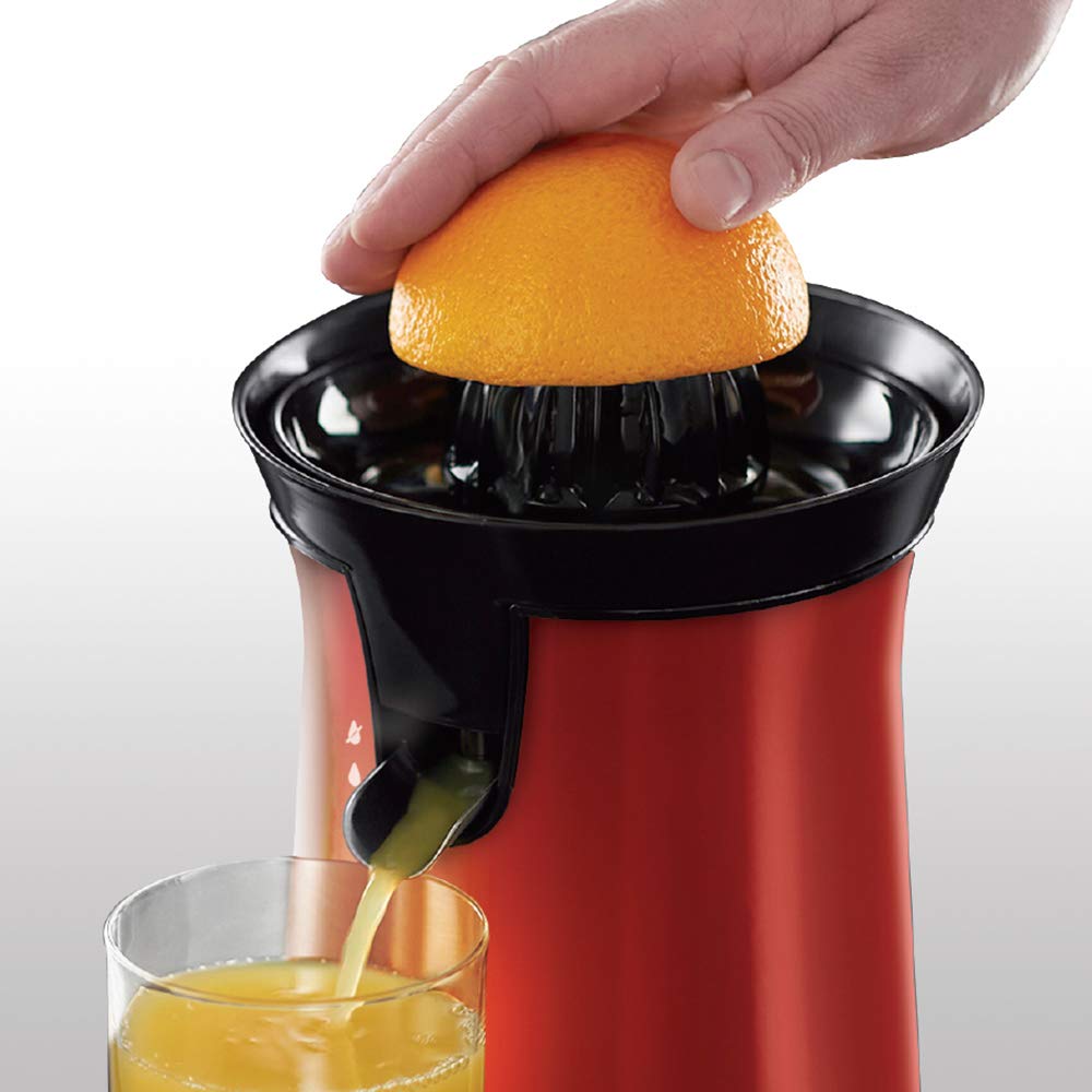 Russell Hobbs Presse Agrumes Electrique [2 Sens Rotation] Colours+ rouge (2 Cônes Interchangeables,sans BPA,lavables lave-vaisselle, stop-goutte,Facile & rapide, Démarrage auto. par pression) 26010-56