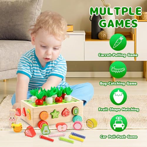 Image of Montessori Wooden Toy, Magnetic Fishing Game, Motor Skills, Carrot Harvest, Vegetables Sorting & Stacks, Educational Gift for Toddlers Kids Ages 1 2 3 4 5
